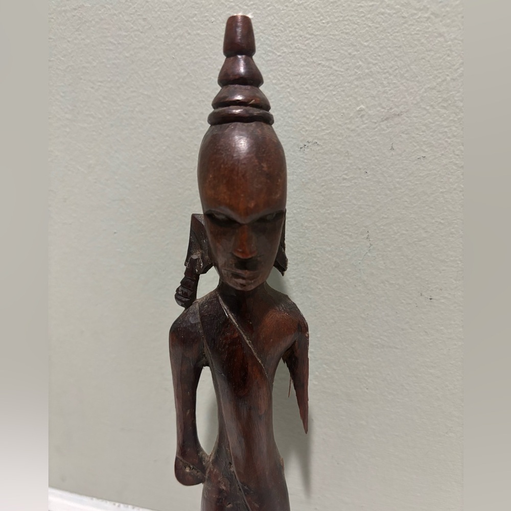 VTG Ugandan 1976 Hand Carved Wooden Maasai Warrior Figurine - Picture 7 of 16